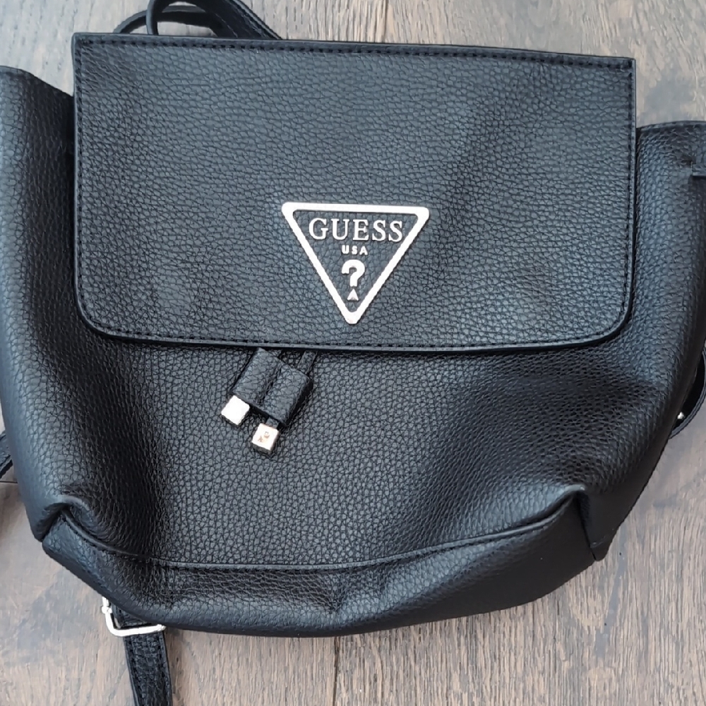 Guess Black Pebbled Leather Backpack